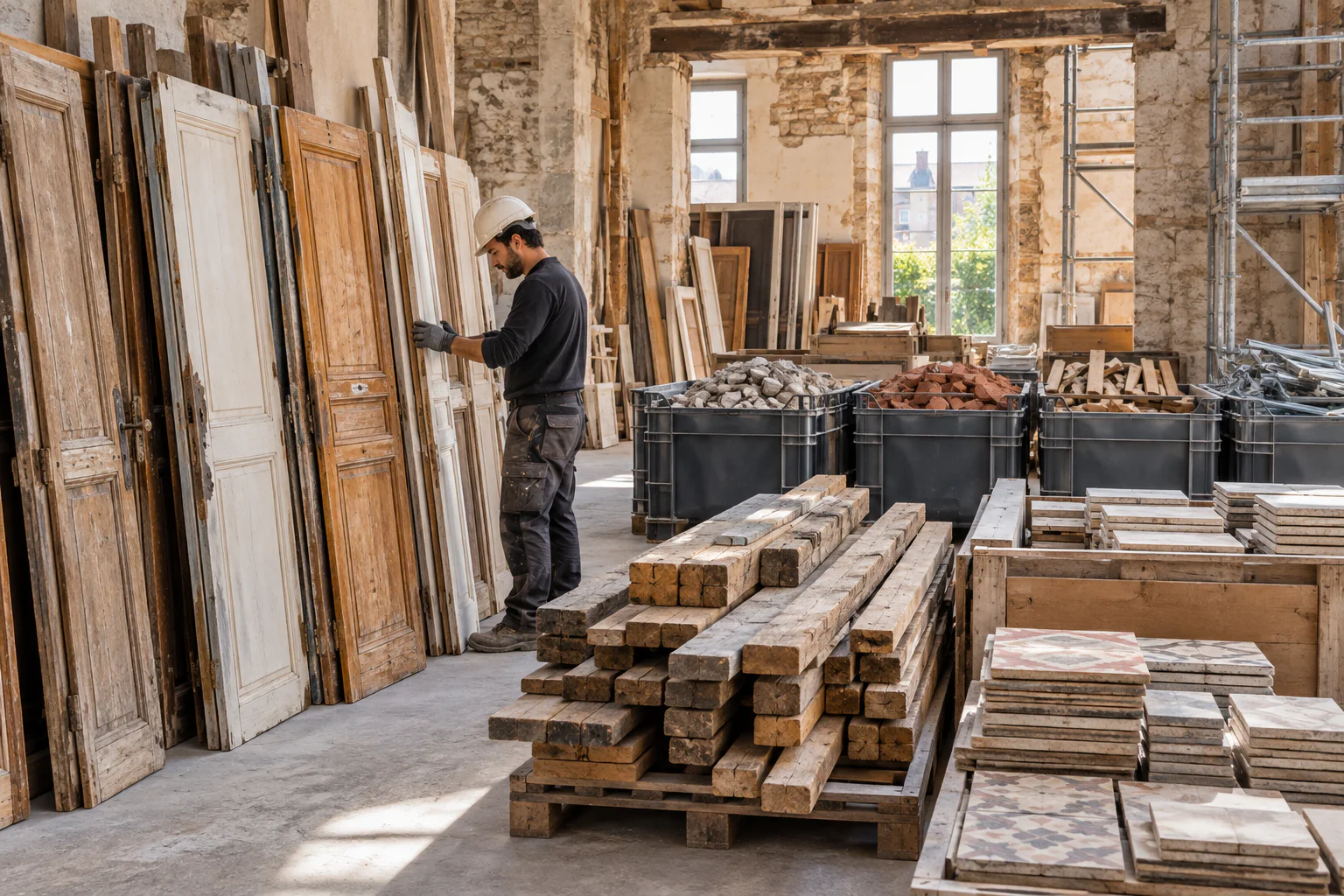 Tri et stockage de matériaux de construction destinés au réemploi