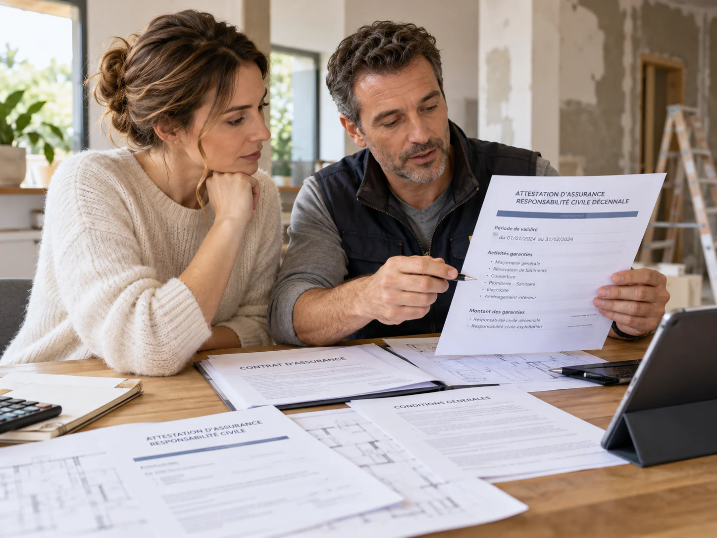 Artisan présentant une attestation d'assurance à une propriétaire